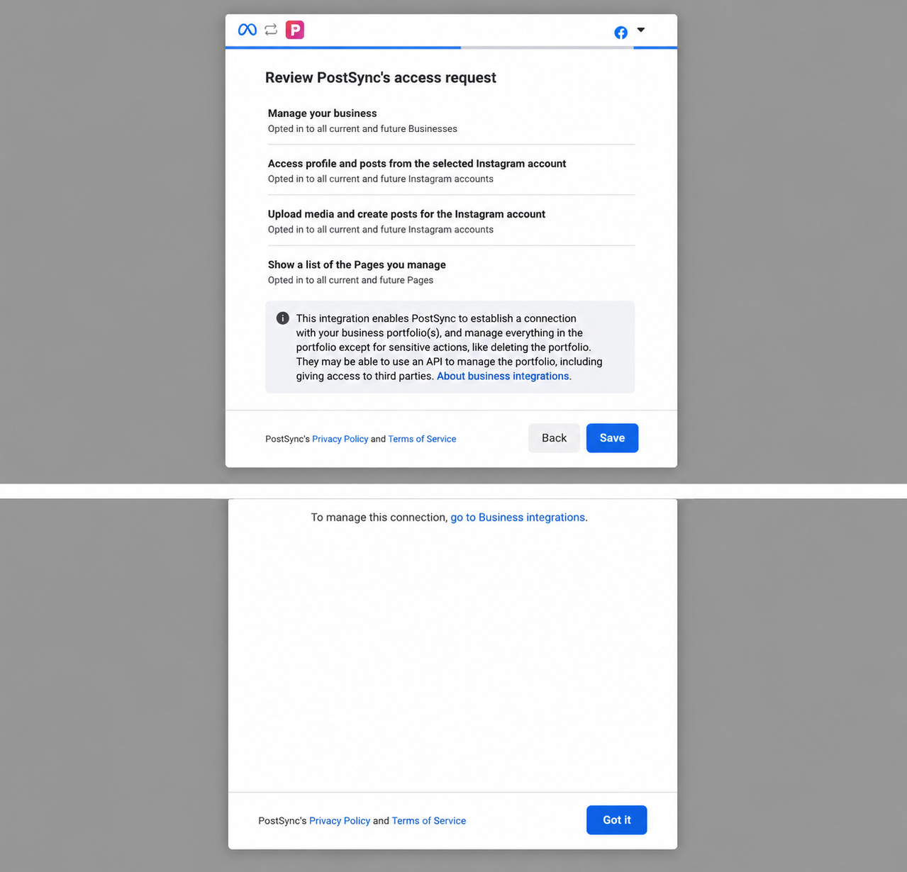 Save & Confirm Instagram Connection