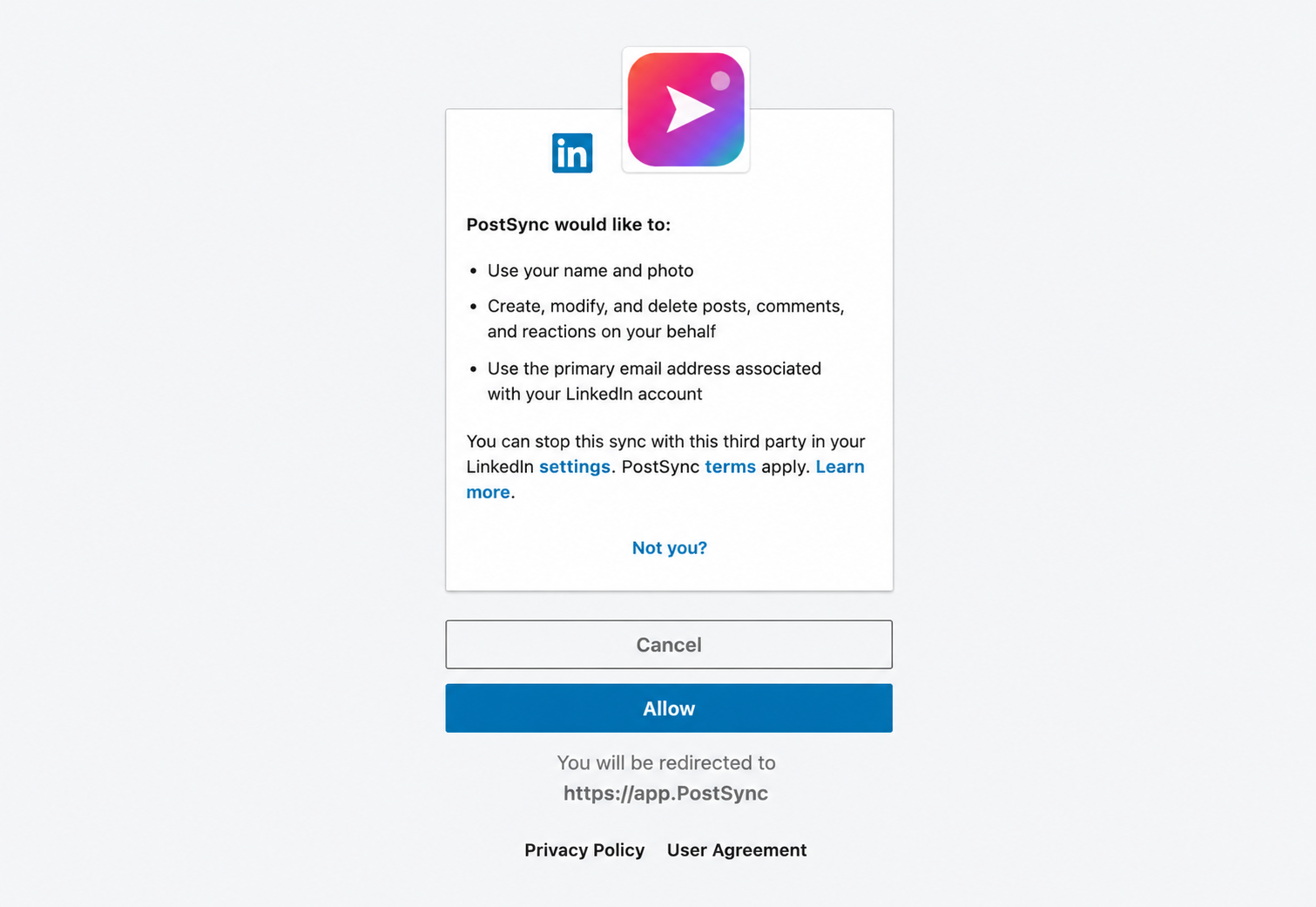 Click Allow on LinkedIn Permissions