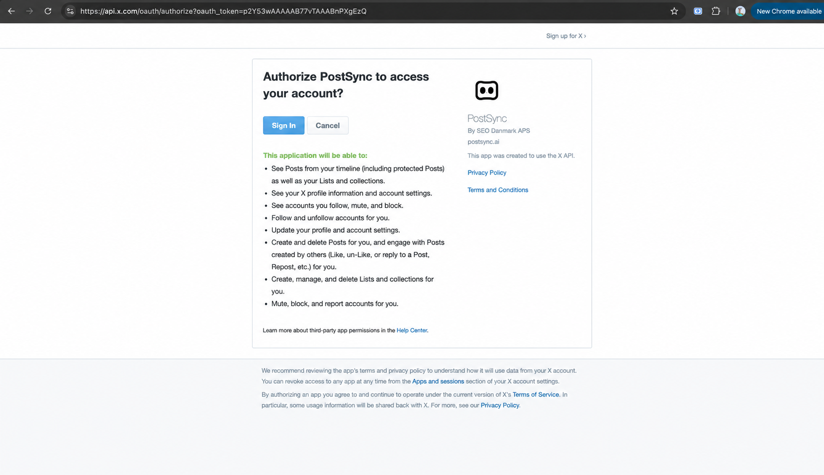 Click Sign In and Authorize